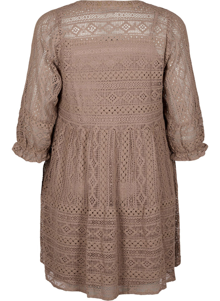 Short lace dress with 3/4 sleeves, Fossil , Packshot image number 1