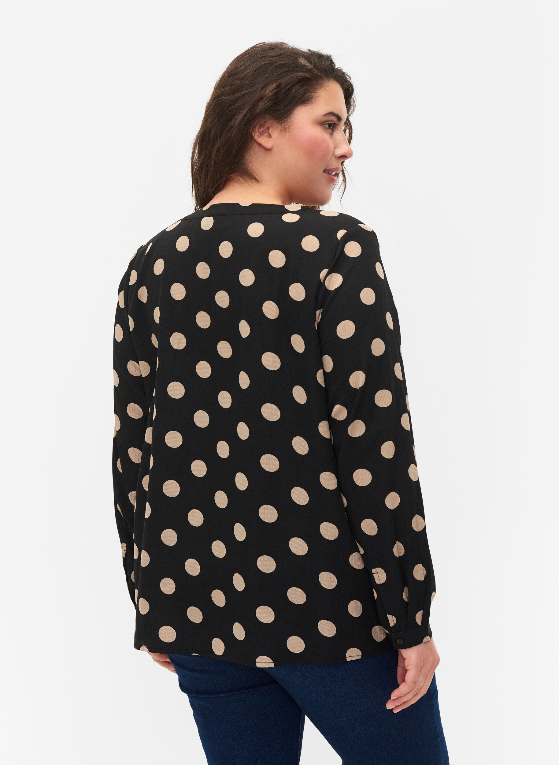 Zizzifashion FLASH - Long sleeve blouse with print, Black Brown Dot, Model image number 1
