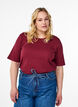 Ribbed jersey blouse with short sleeves, Dark Bordeaux, Model image number 0