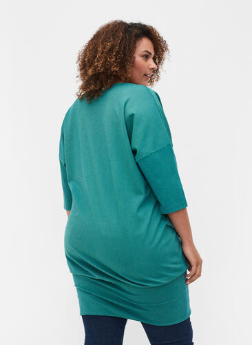 Solid-coloured tunic with 3/4-sleeves, Teal Green Melange, Model image number 1