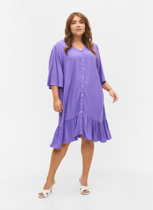 Short-sleeved viscose shirt dress, Passion Flower, Model image number 2