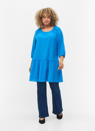 A shape Tunic dress with 3/4 sleeves, Brilliant Blue, Model image number 2