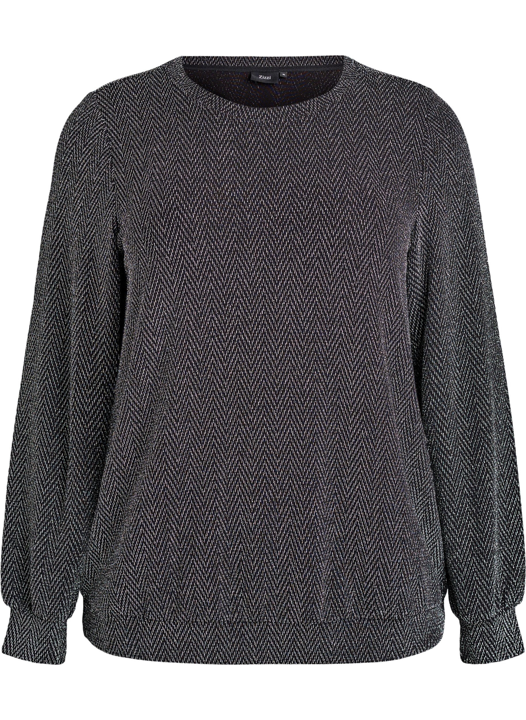 ZizzifashionBlouse with herringbone pattern and glitter thread, Black, Packshot image number 0