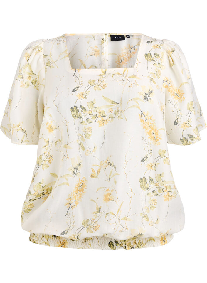 Floral print blouse with square neck, Yellow, Packshot image number 0