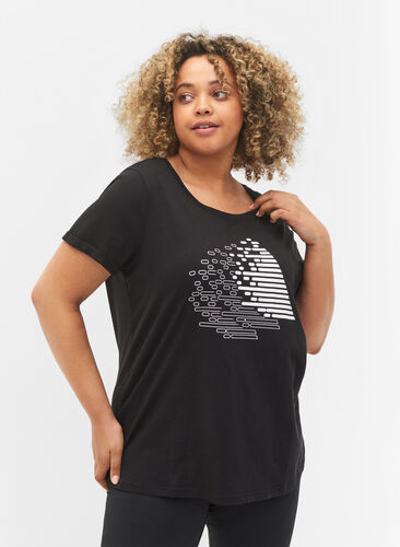 Sports t-shirt with print, Black w. White, Model image number 0