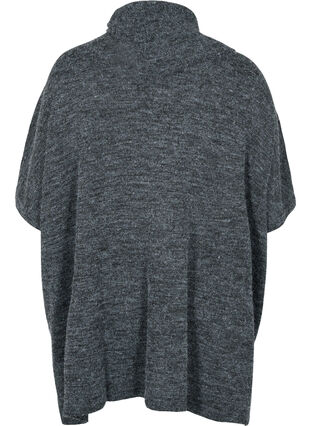 Short-sleeved knitted poncho with collar, Dark Grey Melange, Packshot image number 1