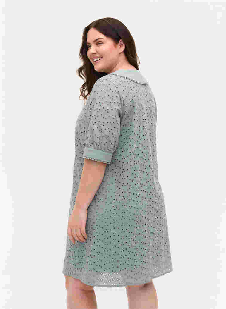 Cotton dress with broderie anglaise, Silver Blue, Model image number 1
