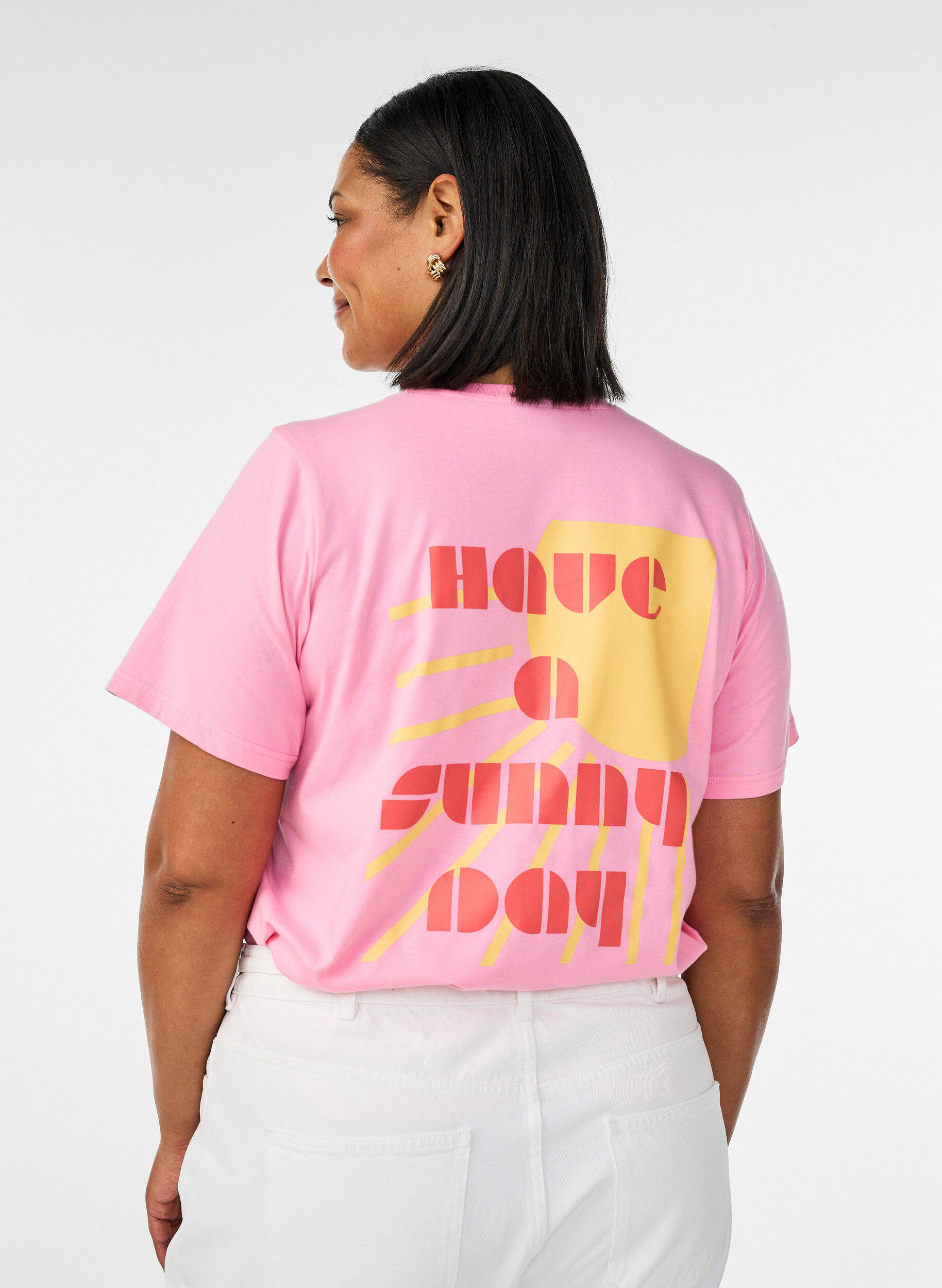 ZizzifashionOrganic cotton T-shirt with text motif, Pink, Model image number 2