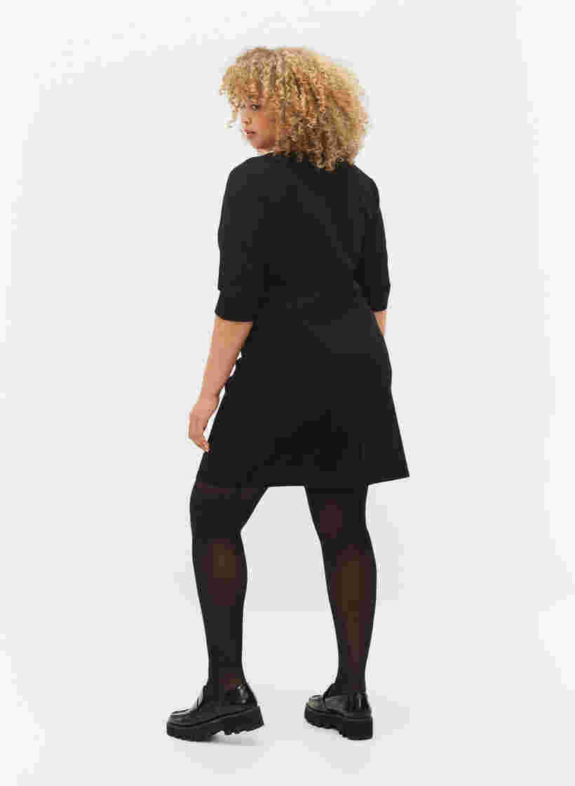 Monochrome dress with 3/4 sleeves and slit, Black, Model image number 1