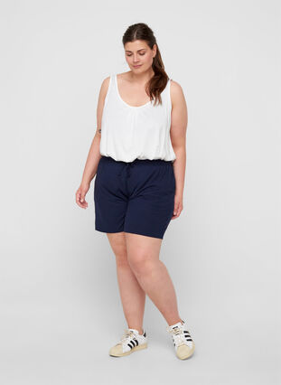 Top with a round neck and A-line, Bright White, Model image number 2