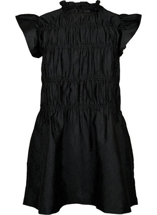 Dress with ruffles and elastic cutlines, Black, Packshot image number 0