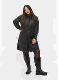Leather dress with long sleeves and button fastening, Black, Model