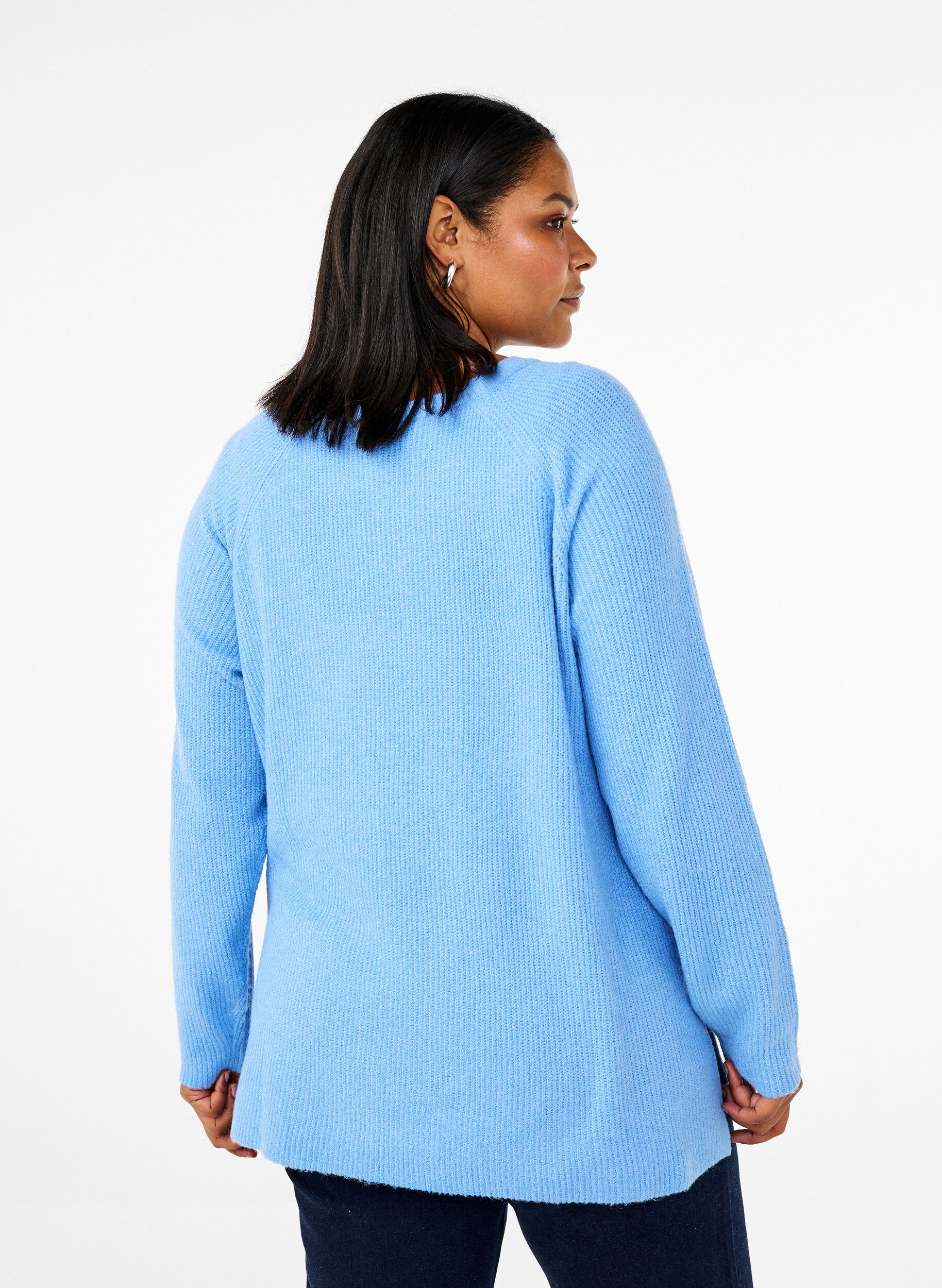 Zizzifashion Knitted blouse with round neck, Della R. Blue Mel., Model image number 1