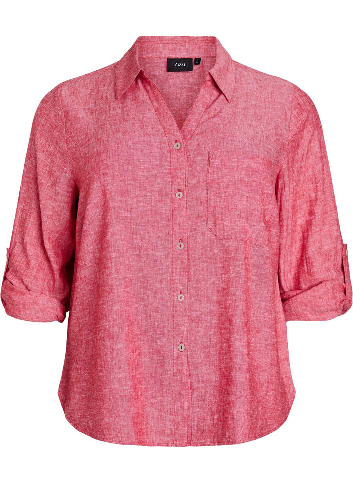Shirt in linen and viscose with 3/4 sleeves, Red, Packshot image number 0