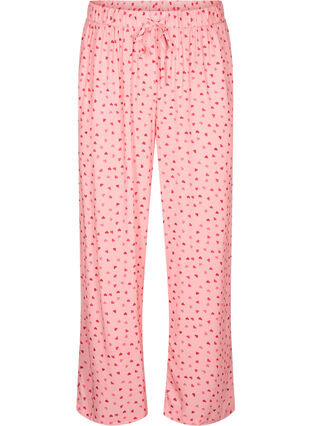 Loose viscose pyjama bottoms with print, Pink Icing W. hearts, Packshot image number 0