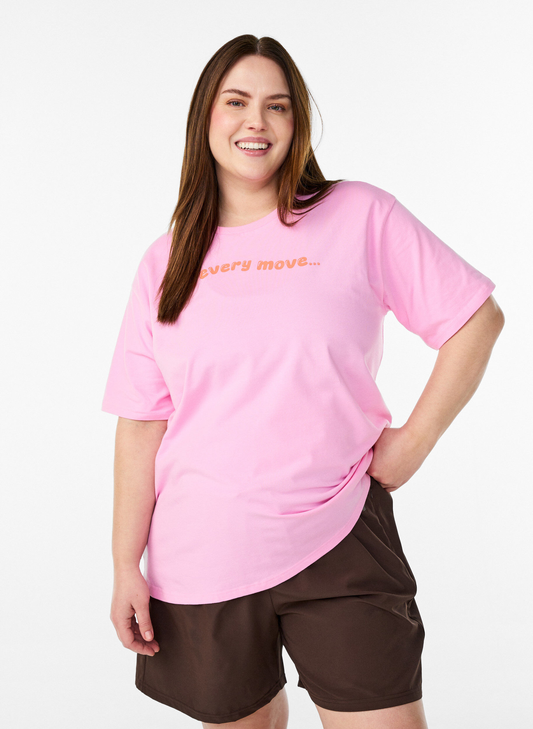 Sporty t-shirt in organic cotton, Pink, Model