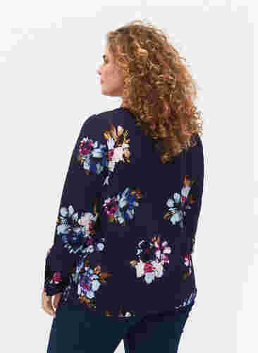 FLASH - Long sleeve blouse with print, Big Blue Flower, Model image number 1