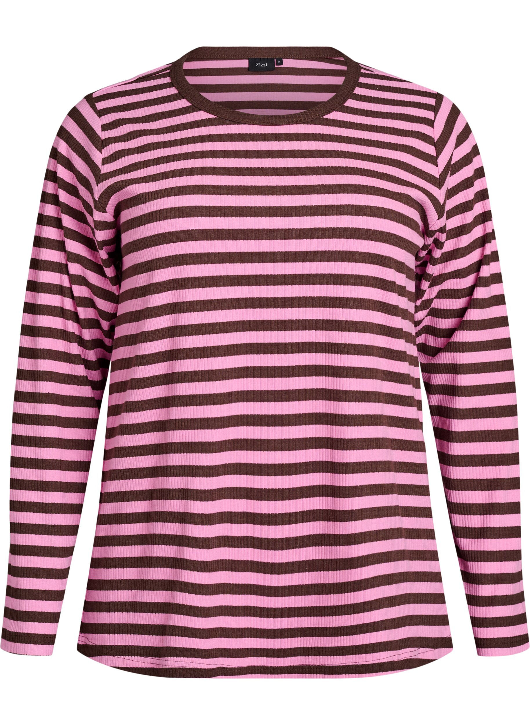 Zizzifashion Striped blouse with long sleeves, Dark Bordeaux, Packshot image number 0