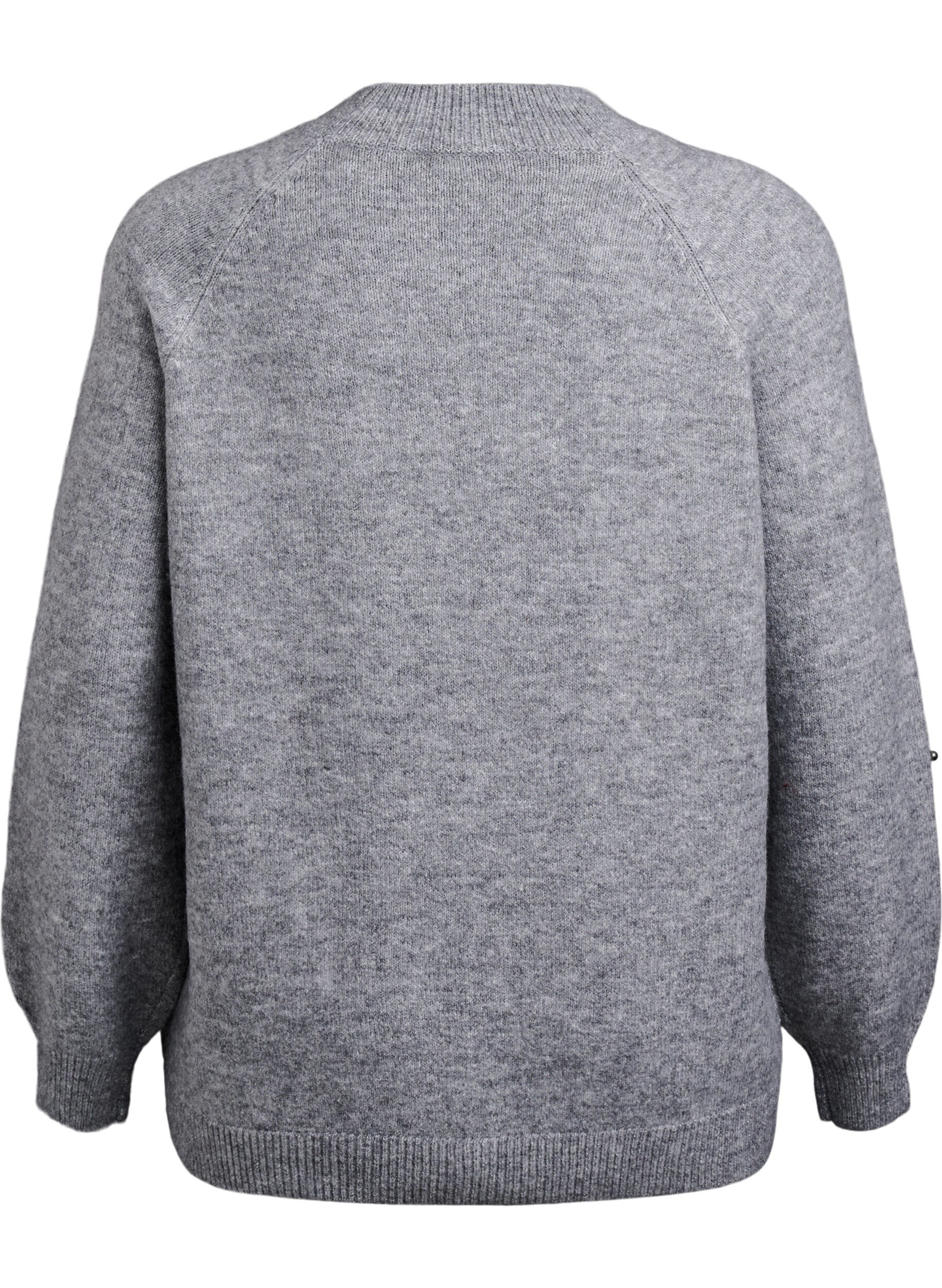 Zizzifashion Jumper with pearl embroidery, Grey, Packshot image number 1