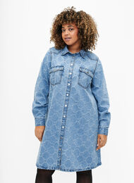 Denim dress with destroy pattern, Blue denim, Model