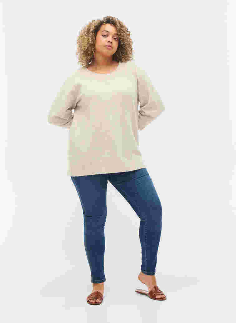 Mottled knitted top with 3/4-length sleeves, Pumice Stone Mel., Model image number 2
