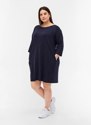 Cotton dress with 3/4 sleeves and pockets, Night Sky, Model image number 2