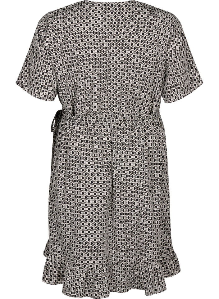 FLASH - Wrap dress with short sleeves, Black White Graphic, Packshot image number 1