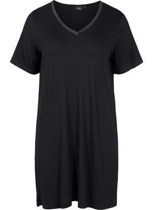 Short-sleeved nightie in viscose, Black, Packshot image number 0