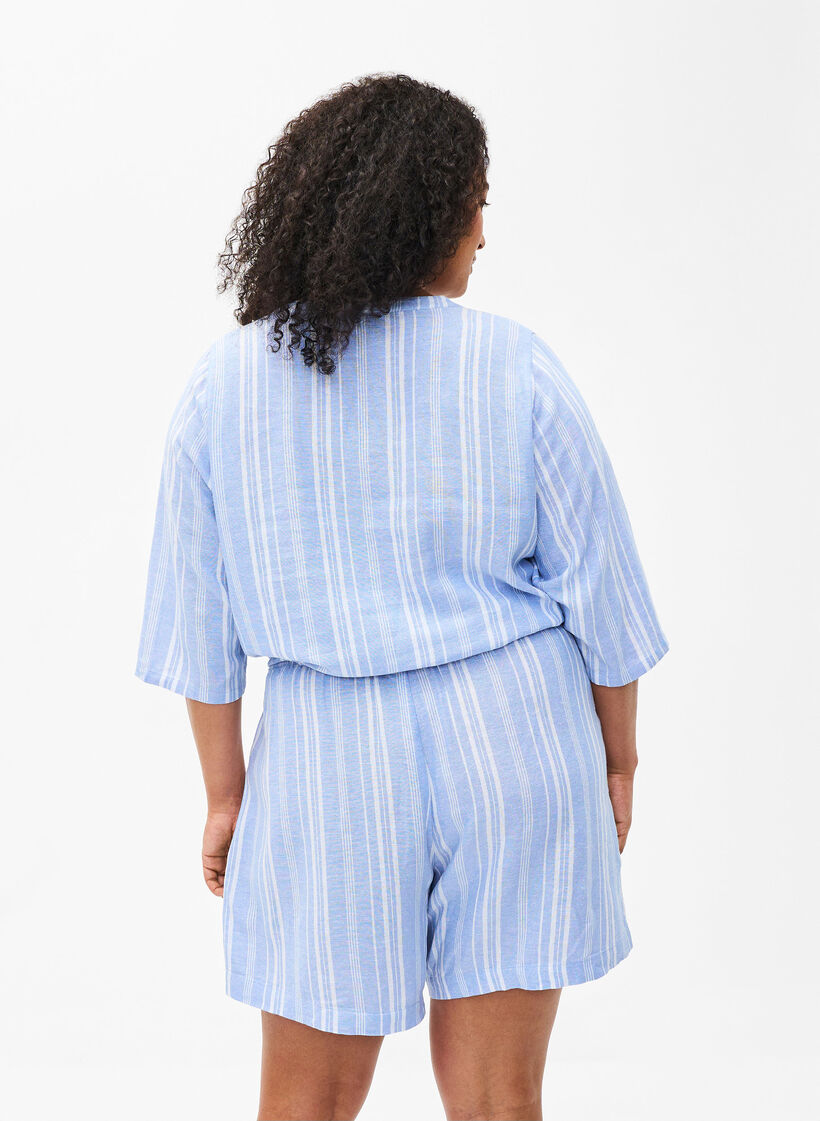 Striped shorts in a linen-viscose blend, Light Blue, Model image number 2