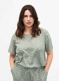 FLASH - Short sleeve blouse with print, Iceberg Green Dot, Model