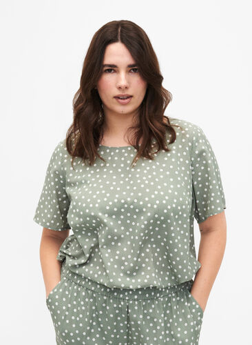 FLASH - Short sleeve blouse with print, Iceberg Green Dot, Model image number 0