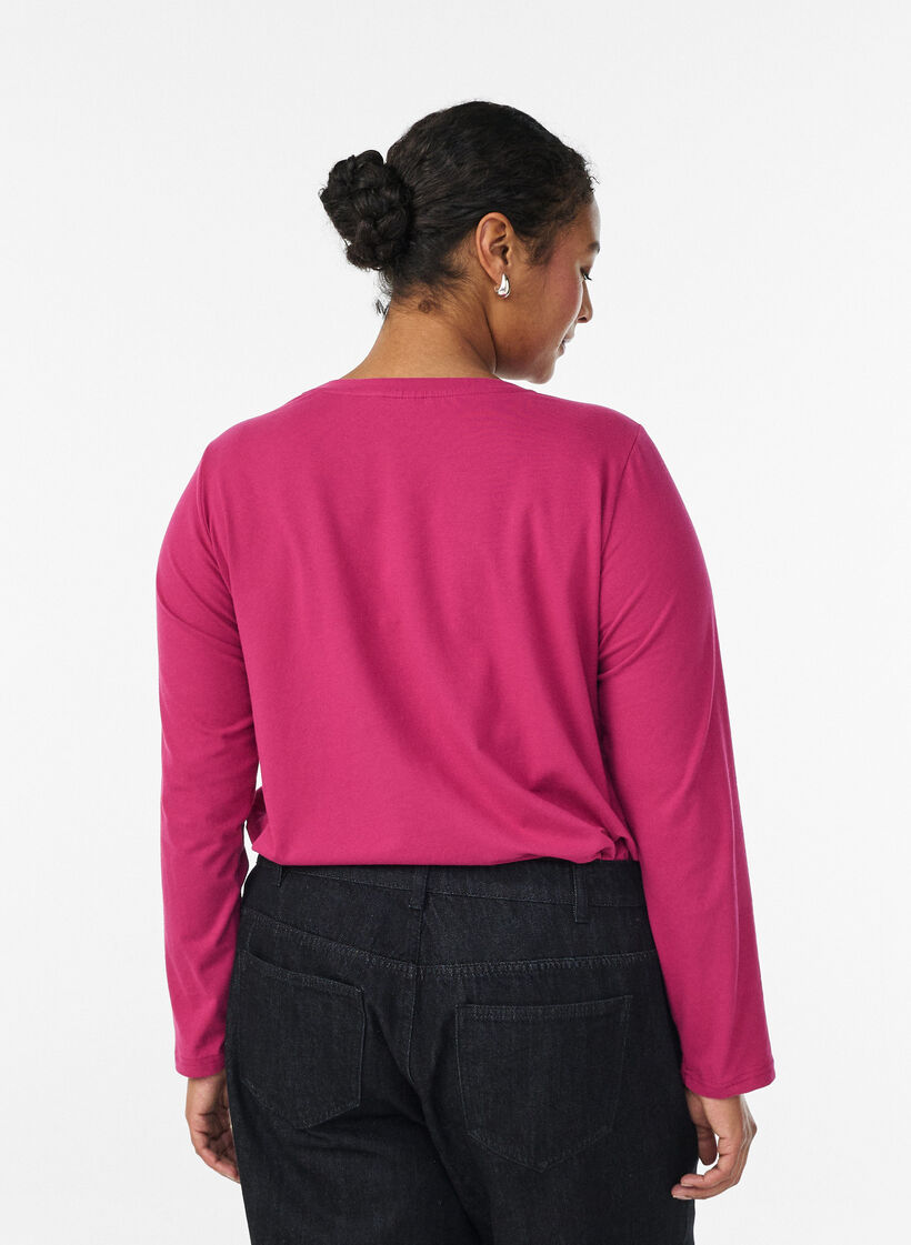 Basic jersey top with long sleeves, Pink, Model image number 2