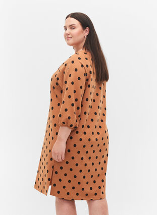 Polka dot dress with 3/4 sleeves, Almond Black Dot, Model image number 1