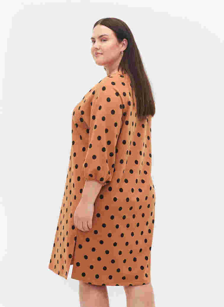 Polka dot dress with 3/4 sleeves, Almond Black Dot, Model image number 1