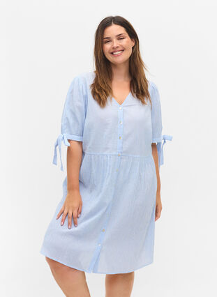 Striped cotton shirt dress, Blue Stripe, Model image number 0