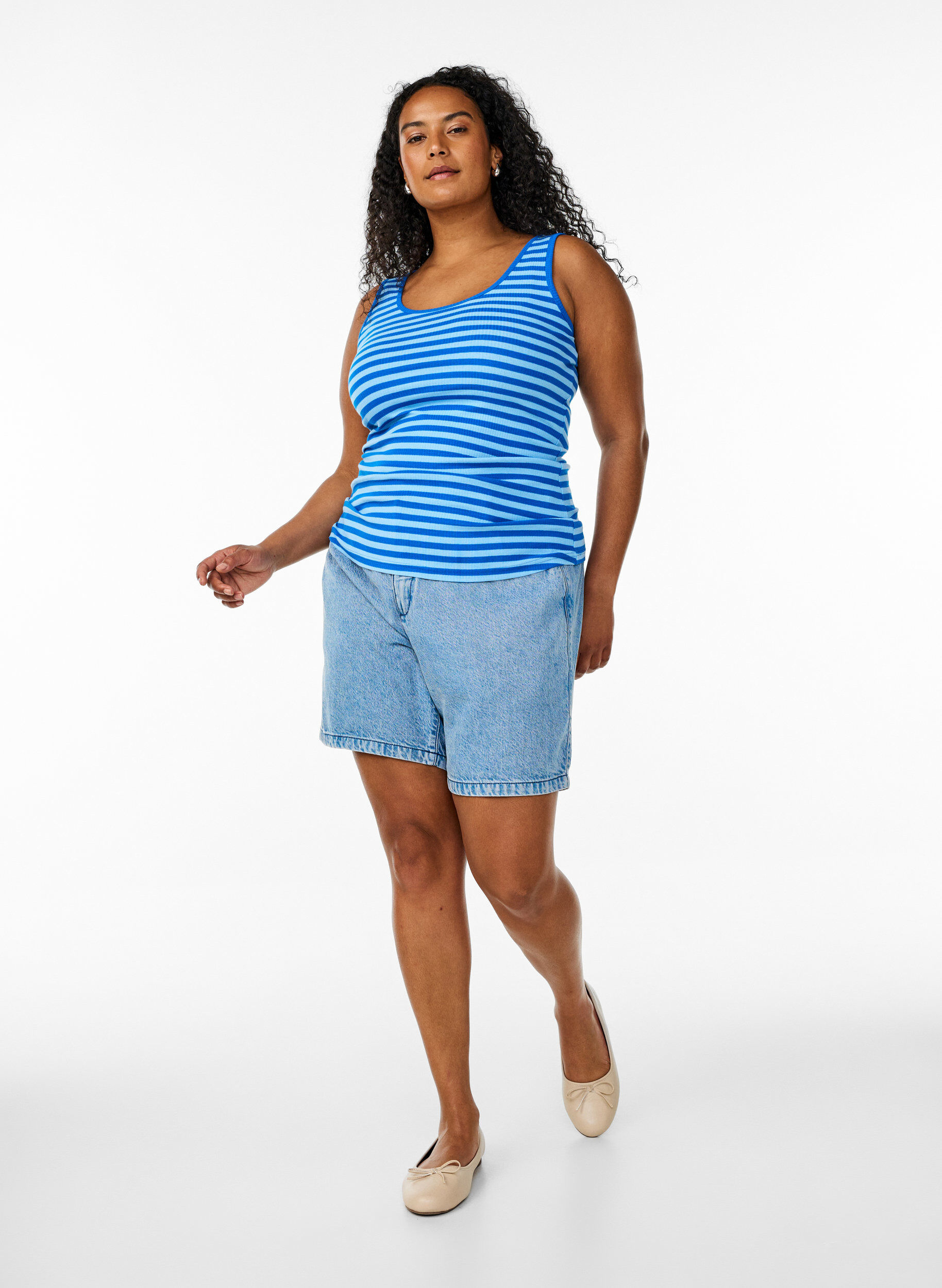 ZizzifashionStriped tank top with a rib structure, Light Blue, Model image number 1