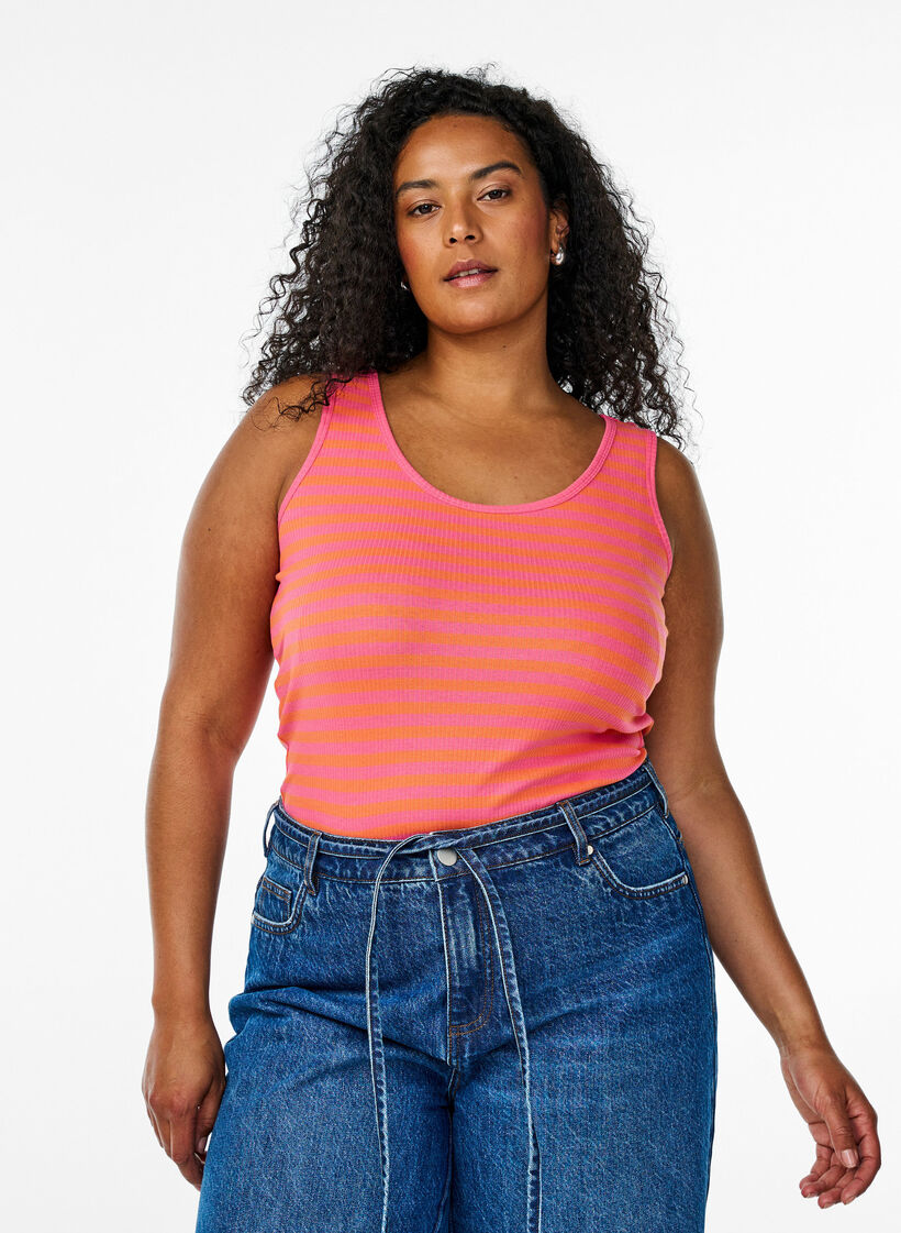 Striped tank top with a rib structure, Melon B.Gum Stripe, Model image number 0