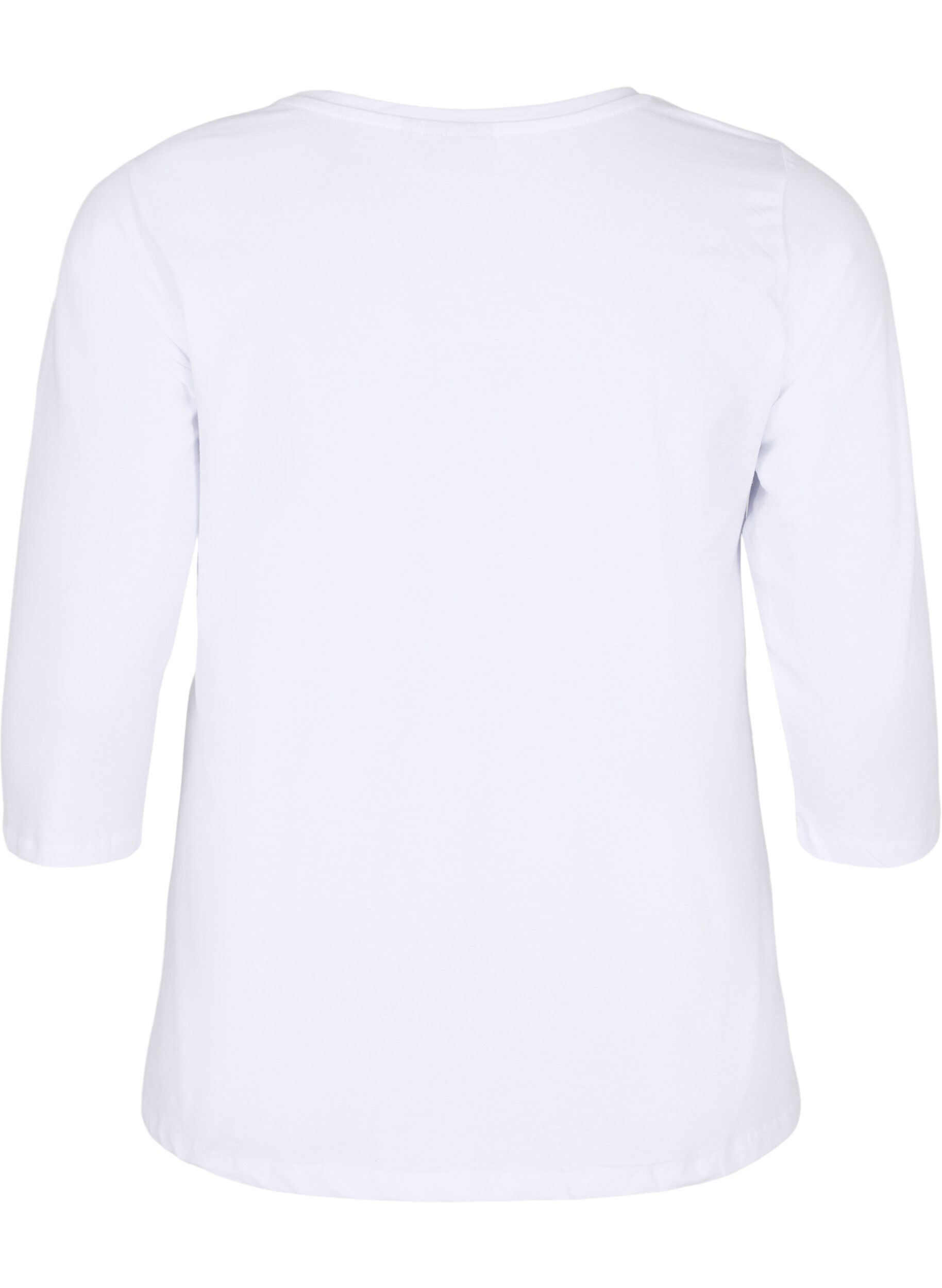 ZizzifashionBasic cotton t-shirt with 3/4 sleeves, White, Packshot image number 1