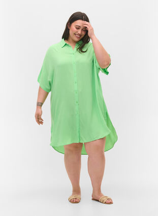 Long viscose shirt with 2/4 sleeves, Summer Green, Model image number 2