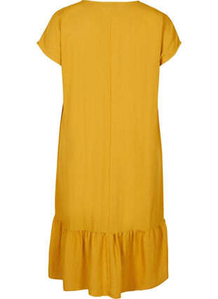 Short-sleeved viscose dress with v-neck, Harvest Gold, Packshot image number 1