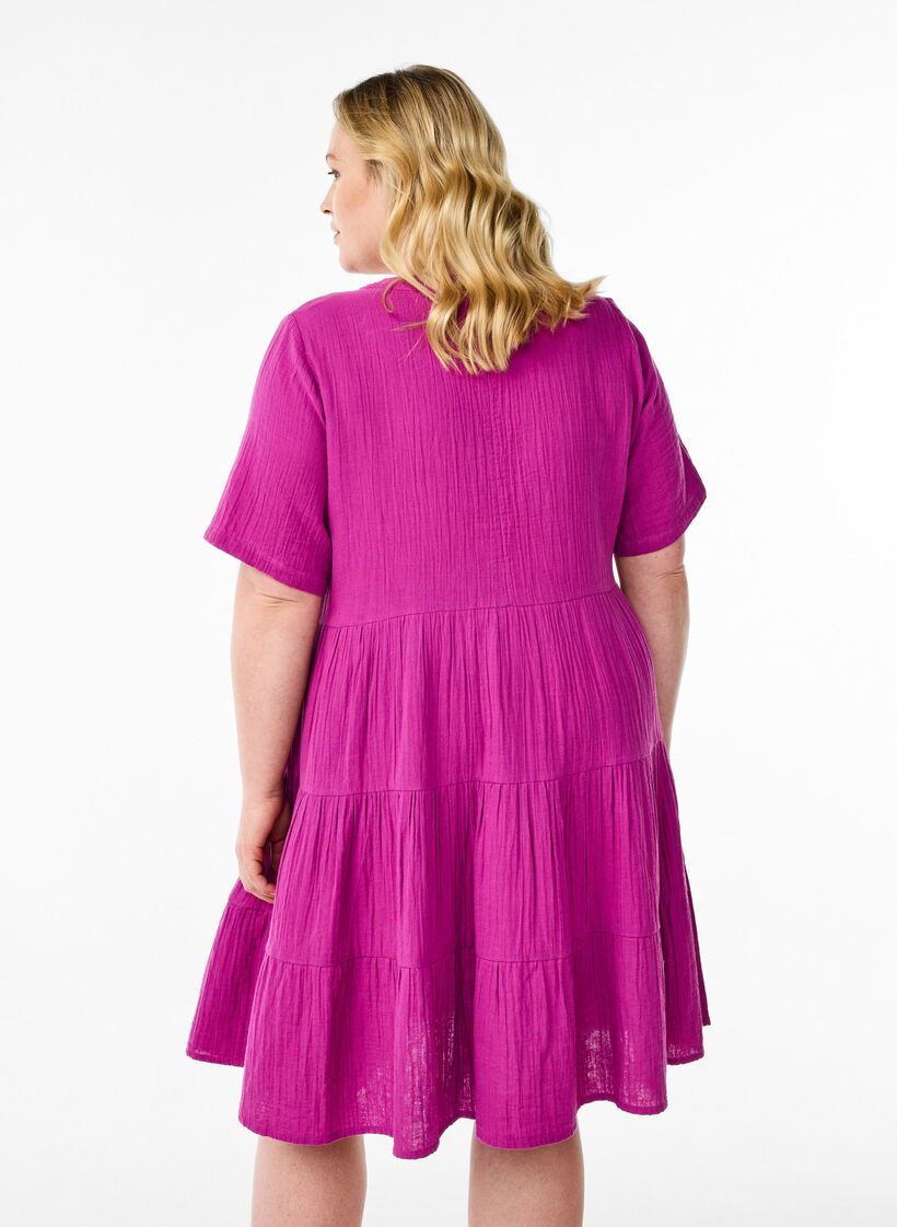 Knee-length cotton muslin dress with an A-line cut, Purple, Model image number 2