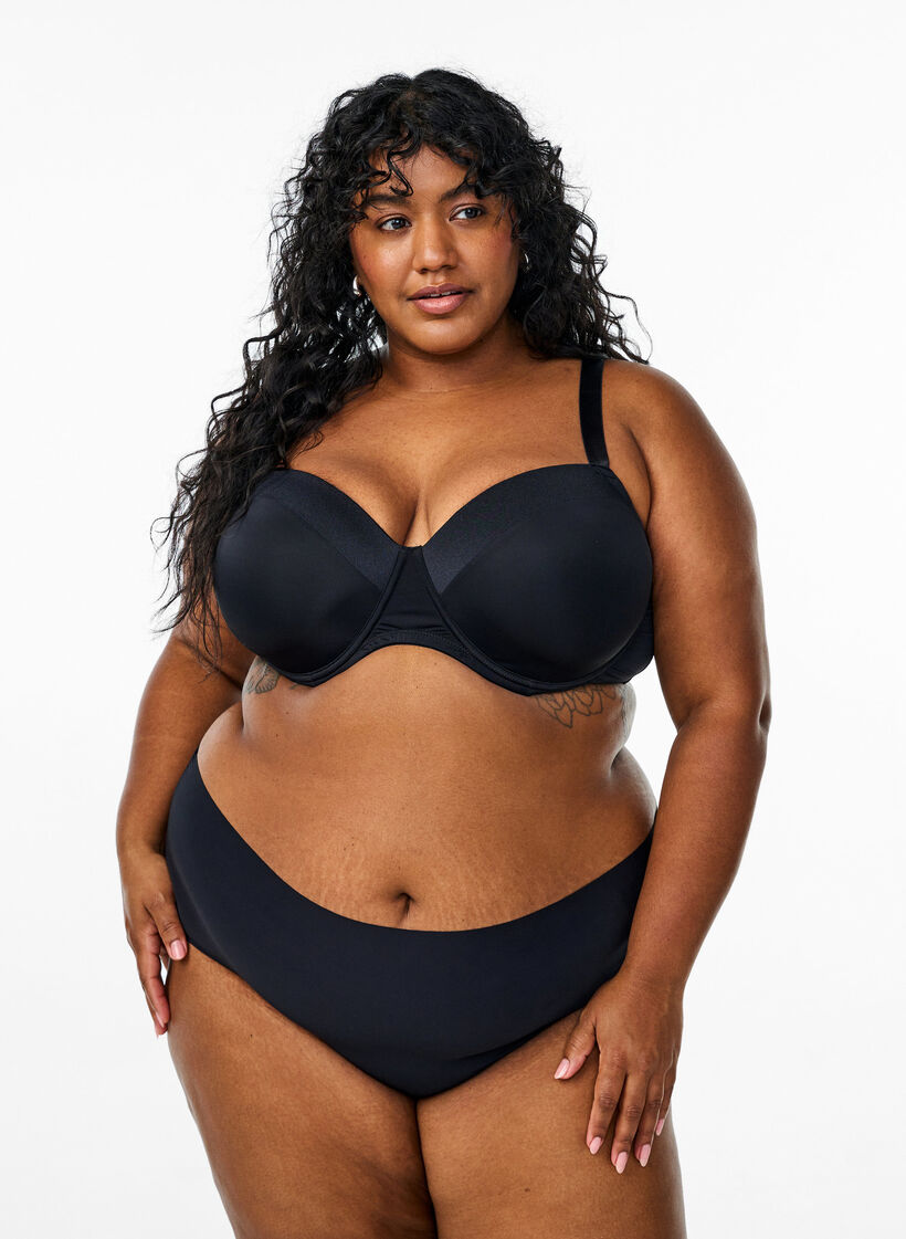 Moulded bra in microfiber with satin detail, Black, Model image number 1