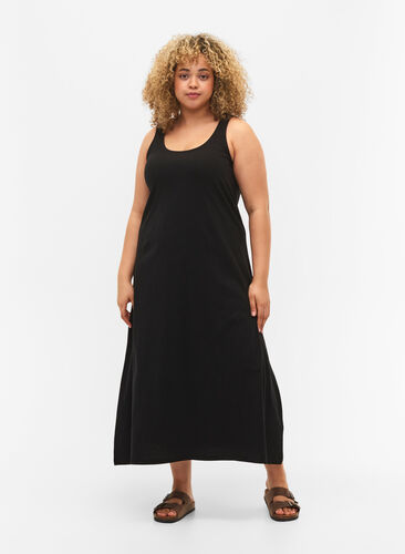 Sleeveless cotton dress with a-shape, Black, Model image number 0