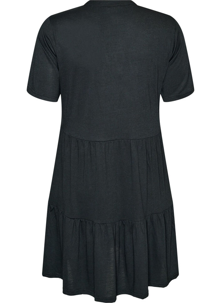 Jersey dress with lace details and a layered skirt, Black, Packshot image number 1