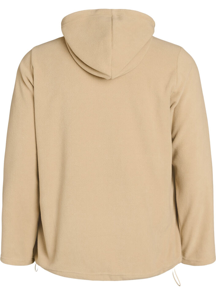Fleece hoodie with a high neck and embroidered text, Beige, Packshot image number 1