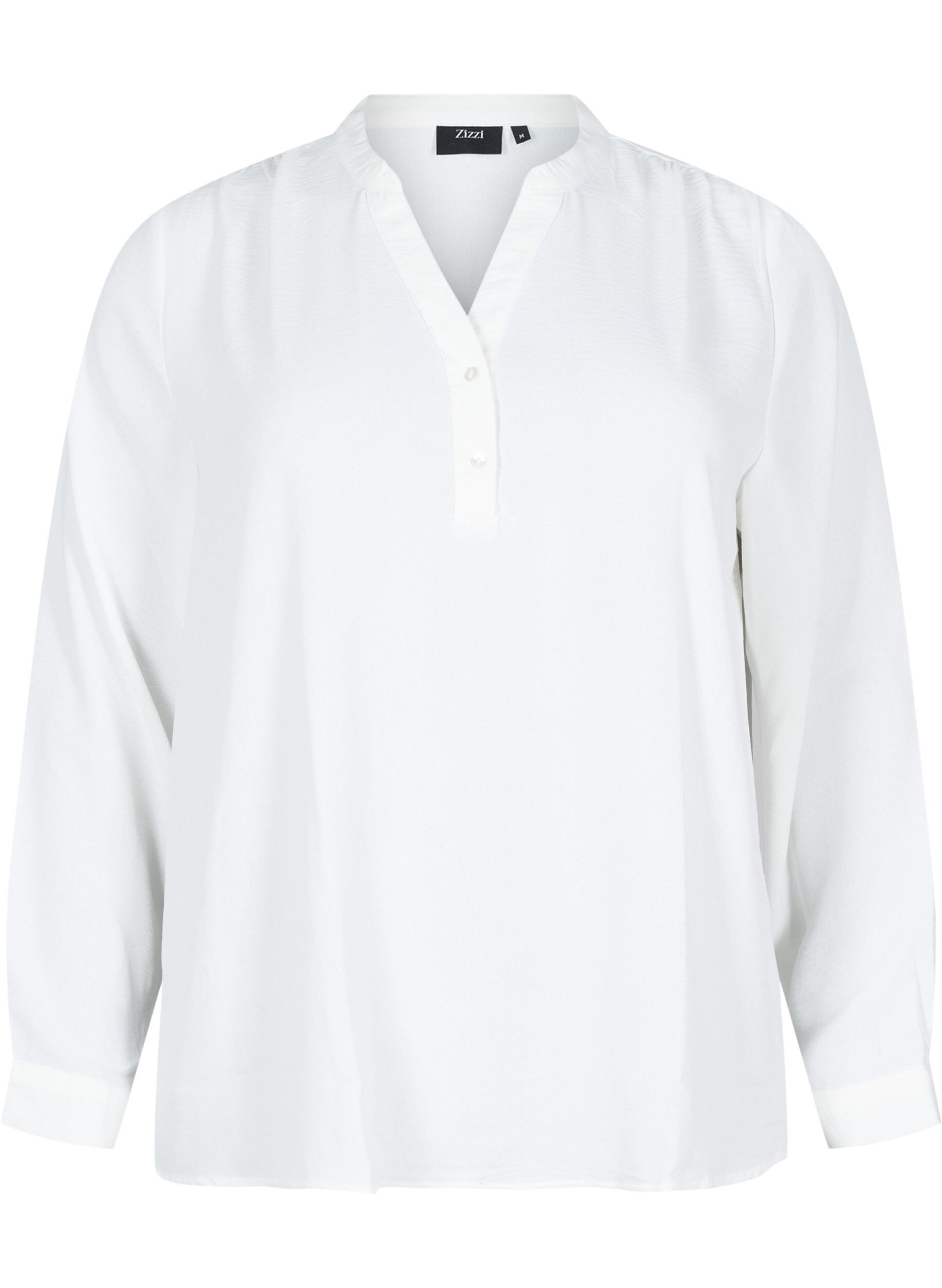 Zizzifashion Long-sleeved shirt blouse with V-neck, Bright White, Packshot image number 0