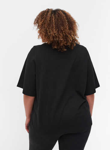 Cotton top with wide, 2/4-length sleeves, Black, Model image number 1