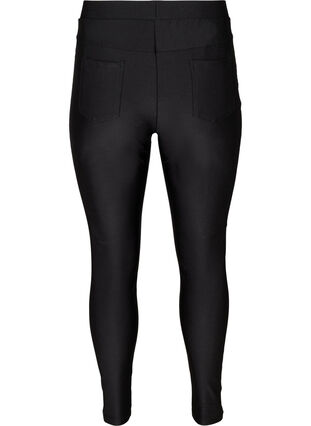 Shiny leggings with back pockets and a high waist, Black, Packshot image number 1
