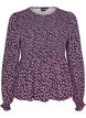 Blouse with smocked top and floral print, Blue, Packshot image number 0
