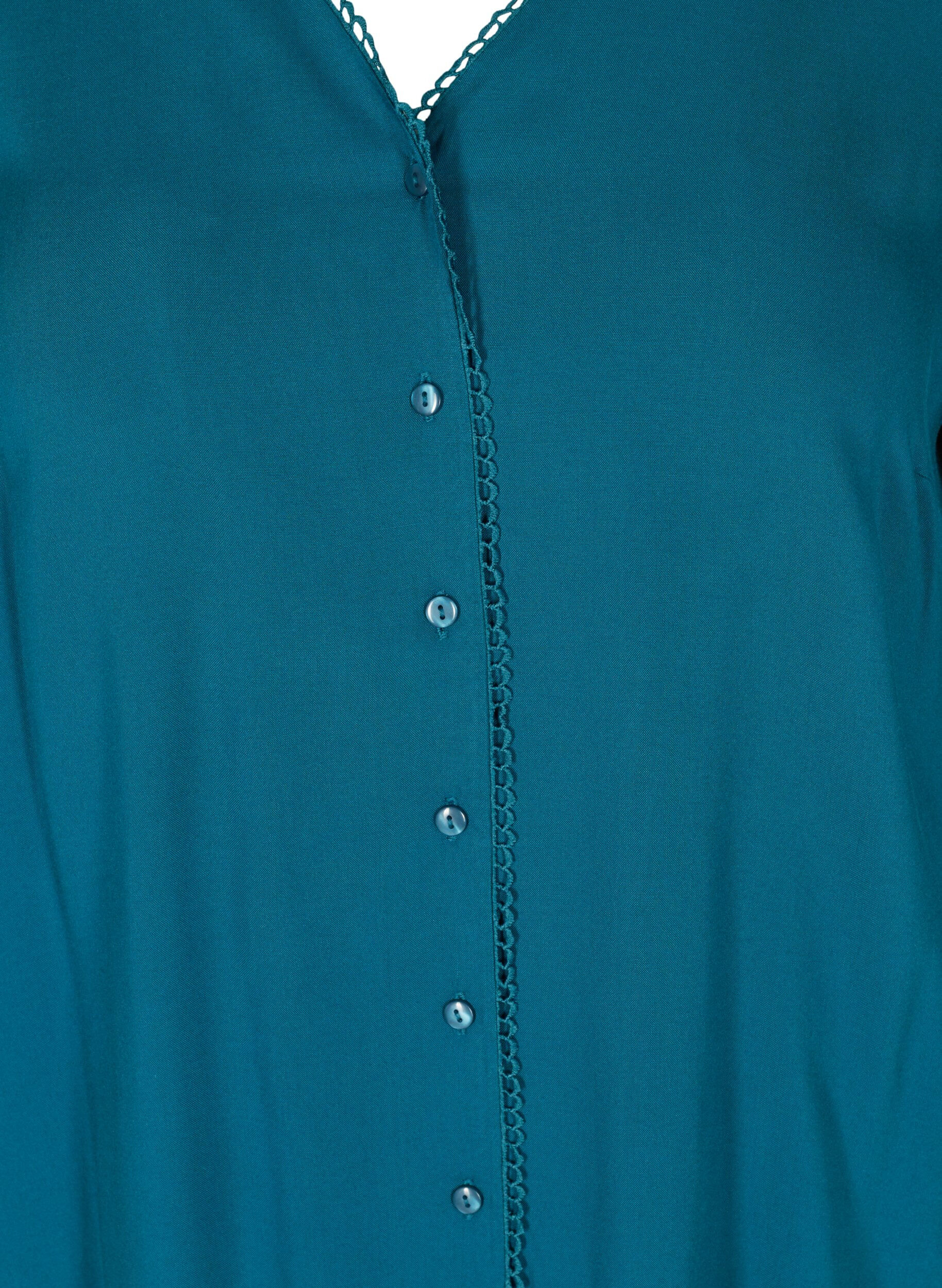 Zizzifashion Viscose blouse with buttons and balloon sleeves, Poseidon, Packshot image number 2